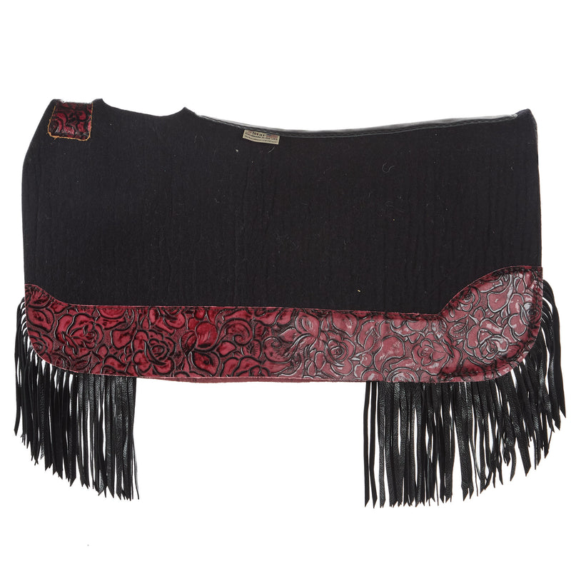 5 Star Equine Products Supplies Inc. 3/4in. 30x28 Red Roses Black Fringe Barrel Racer Felt Saddle Pad