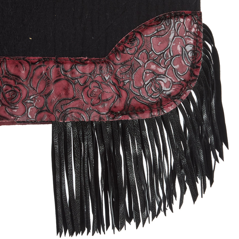 5 Star Equine Products Supplies Inc. 3/4in. 30x28 Red Roses Black Fringe Barrel Racer Felt Saddle Pad