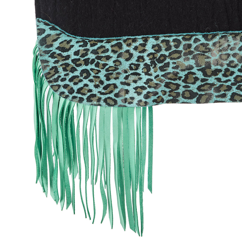 5 Star Equine Products Supplies Inc. 3/4in 30x28 Barrel Racer Black Felt Pad w/ Caribbean Leopard and Mint Fringe