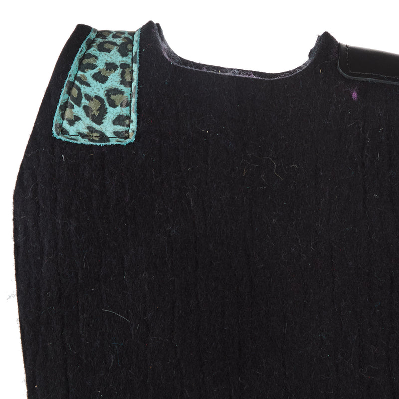 5 Star Equine Products Supplies Inc. 3/4in 30x28 Barrel Racer Black Felt Pad w/ Caribbean Leopard and Mint Fringe