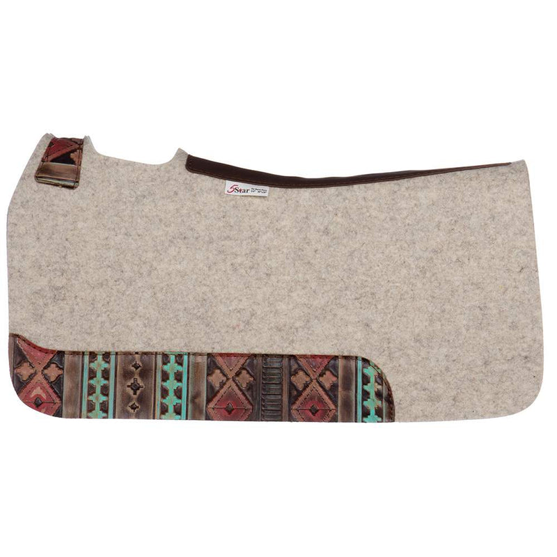 5 Star Equine Products Supplies Inc. 5 The Barrel Racer 3/4 Natural Felt Saddle Pad with Navajo Wear Leathers