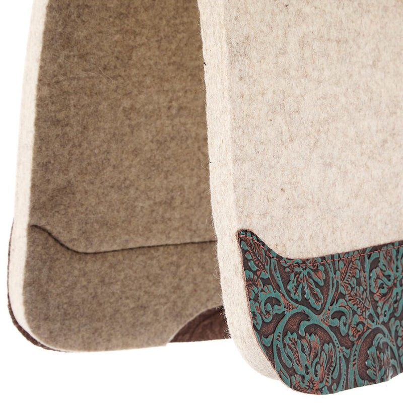 5 Star Equine Products Supplies Inc. 3/4in Barrel Racer Turquoise Brown Cowboy Tool Natural Felt Saddle Pad