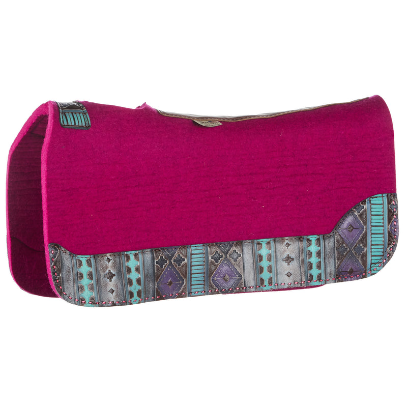 5 Star Equine Products Supplies Inc. 3/4in. 30x28 Barrel Racer Pink Felt Saddle Pad w/Navajo and Pink Buckstitch