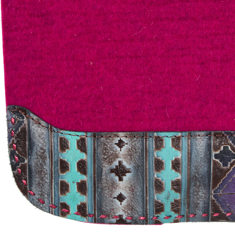 5 Star Equine Products Supplies Inc. 3/4in. 30x28 Barrel Racer Pink Felt Saddle Pad w/Navajo and Pink Buckstitch