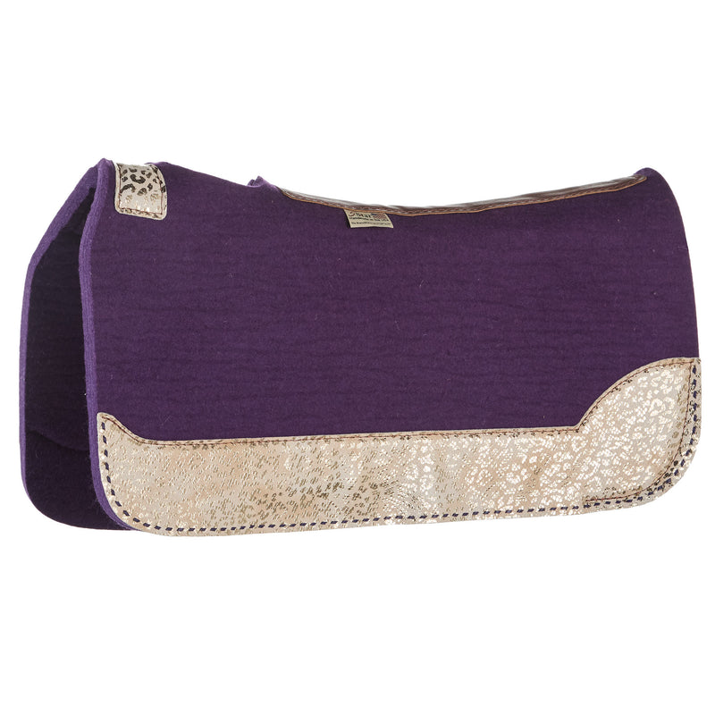 5 Star Equine Products Supplies Inc. 3/4in. 30x28 Barrel Racer Felt Saddle Pad w/Golden Leopard Purple Buckstitch