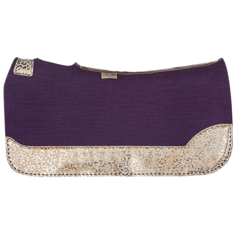 5 Star Equine Products Supplies Inc. 3/4in. 30x28 Barrel Racer Felt Saddle Pad w/Golden Leopard Purple Buckstitch