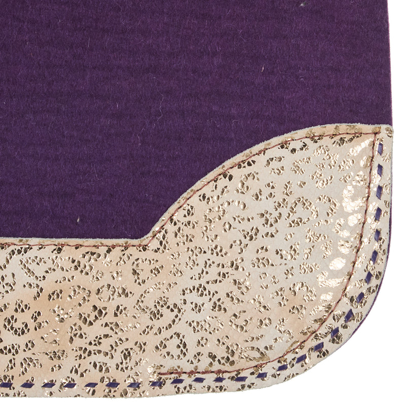 5 Star Equine Products Supplies Inc. 3/4in. 30x28 Barrel Racer Felt Saddle Pad w/Golden Leopard Purple Buckstitch
