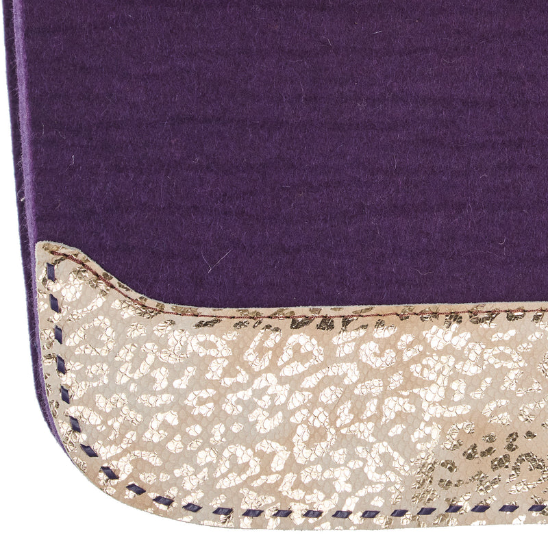 5 Star Equine Products Supplies Inc. 3/4in. 30x28 Barrel Racer Felt Saddle Pad w/Golden Leopard Purple Buckstitch