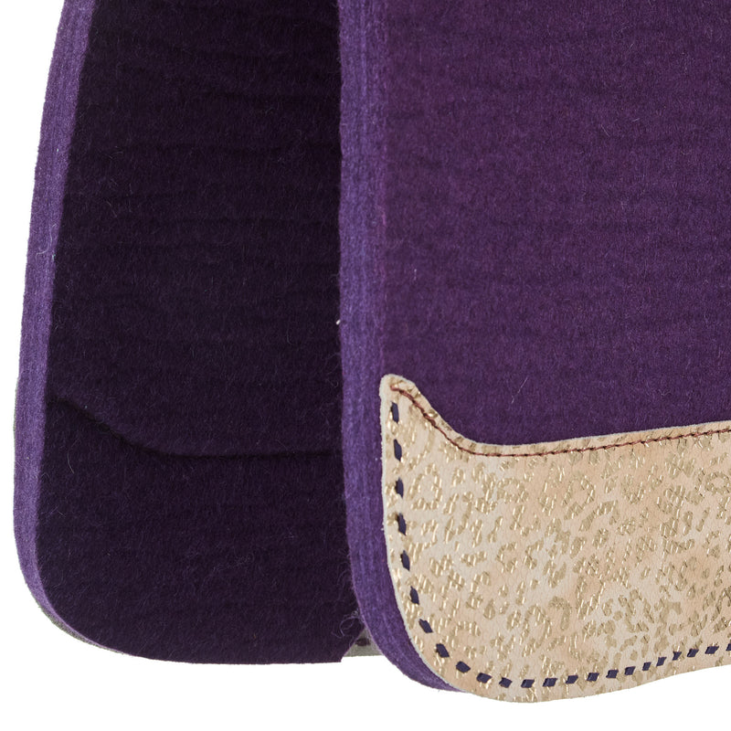 5 Star Equine Products Supplies Inc. 3/4in. 30x28 Barrel Racer Felt Saddle Pad w/Golden Leopard Purple Buckstitch