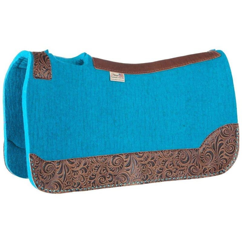 5 Star Equine Products Supplies Inc. 3/4in. 30X28 Brown Floral and Turquoise Buckstitch Barrel Racer Felt Saddle Pad