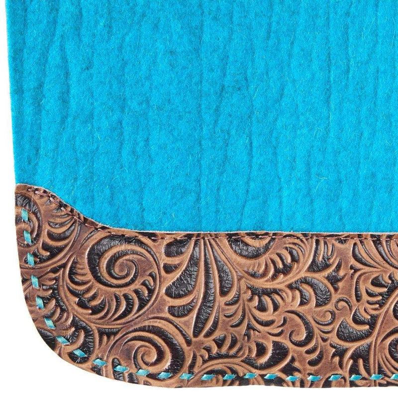 5 Star Equine Products Supplies Inc. 3/4in. 30X28 Brown Floral and Turquoise Buckstitch Barrel Racer Felt Saddle Pad