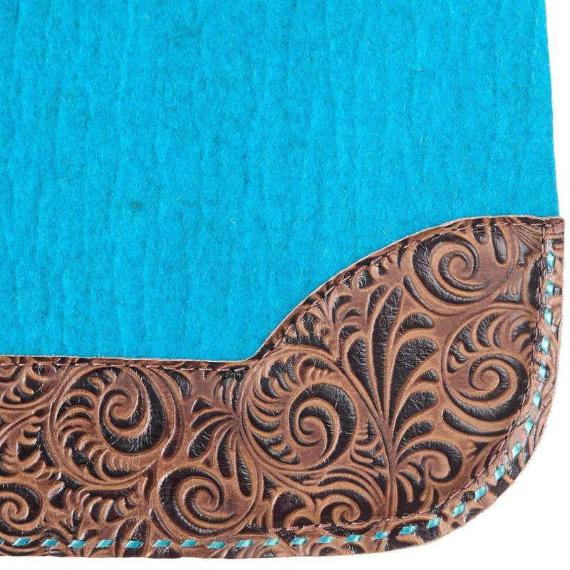 5 Star Equine Products Supplies Inc. 3/4in. 30X28 Brown Floral and Turquoise Buckstitch Barrel Racer Felt Saddle Pad