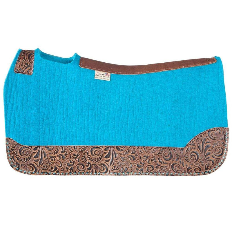 5 Star Equine Products Supplies Inc. 3/4in. 30X28 Brown Floral and Turquoise Buckstitch Barrel Racer Felt Saddle Pad