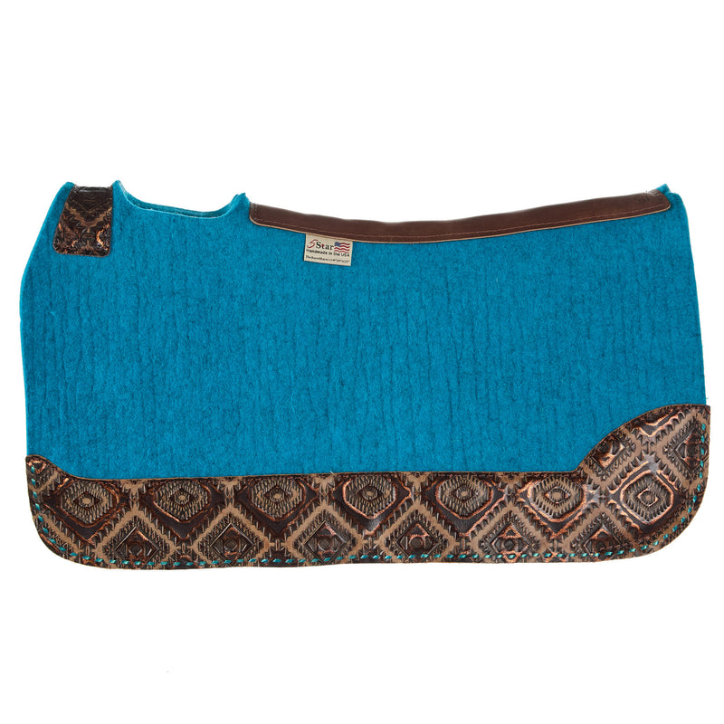 5 Star Equine Products Supplies Inc. 3/4in. 30x28 Barrel Racer Felt Saddle Pad Copper Aztec w/ Aqua Buckstitch