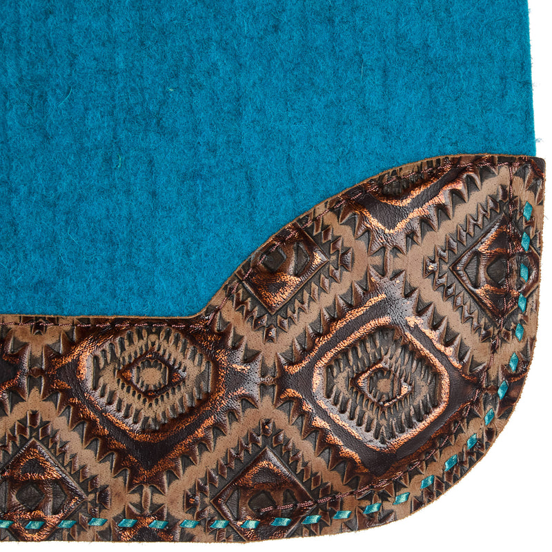 5 Star Equine Products Supplies Inc. 3/4in. 30x28 Barrel Racer Felt Saddle Pad Copper Aztec w/ Aqua Buckstitch