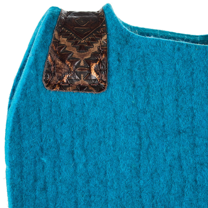 5 Star Equine Products Supplies Inc. 3/4in. 30x28 Barrel Racer Felt Saddle Pad Copper Aztec w/ Aqua Buckstitch