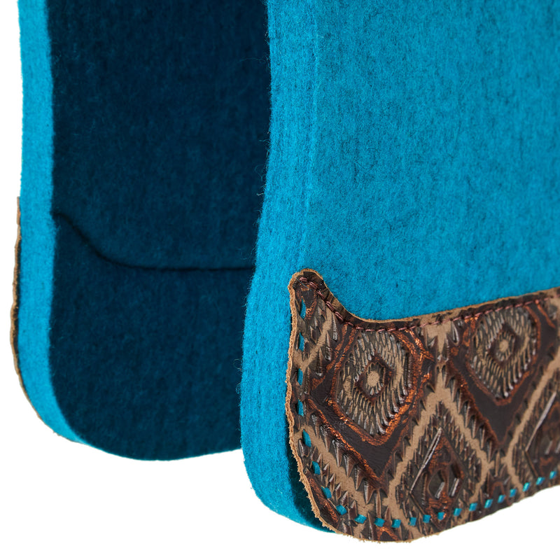 5 Star Equine Products Supplies Inc. 3/4in. 30x28 Barrel Racer Felt Saddle Pad Copper Aztec w/ Aqua Buckstitch