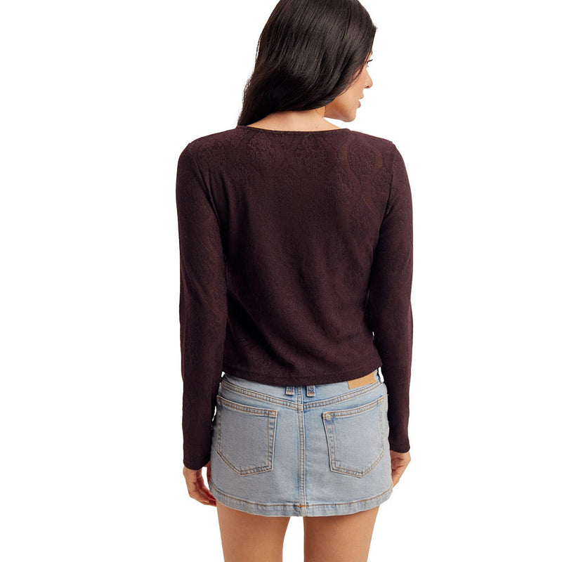 Hem And Thread Women's Eggplant Jacquard Button Cardigan