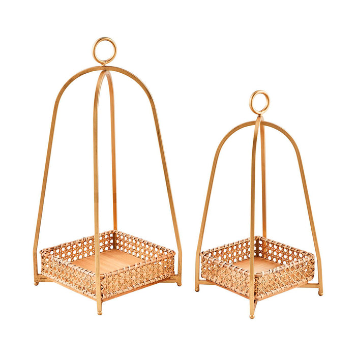 Mud Pie Cane Tray Lantern Set