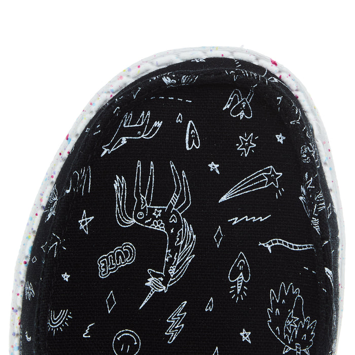 Hey Dude Youth Wendy Unicorn Black Casual Shoe
