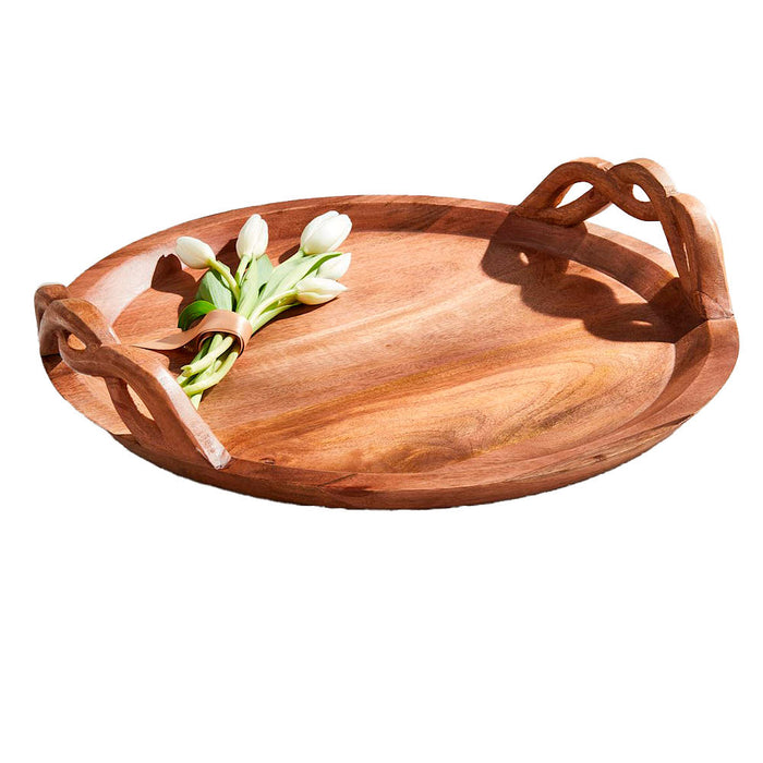Mud Pie Twisted Handle Wood Tray