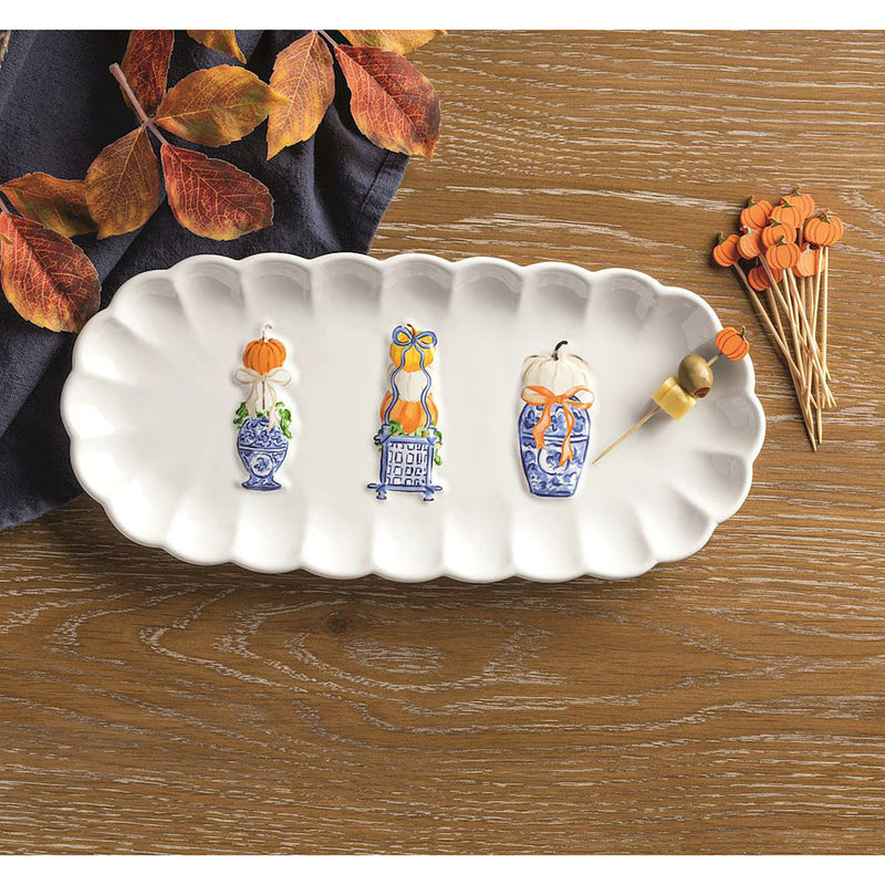 Mud Pie Pumpkin Topiary Tray and Toothpick Set