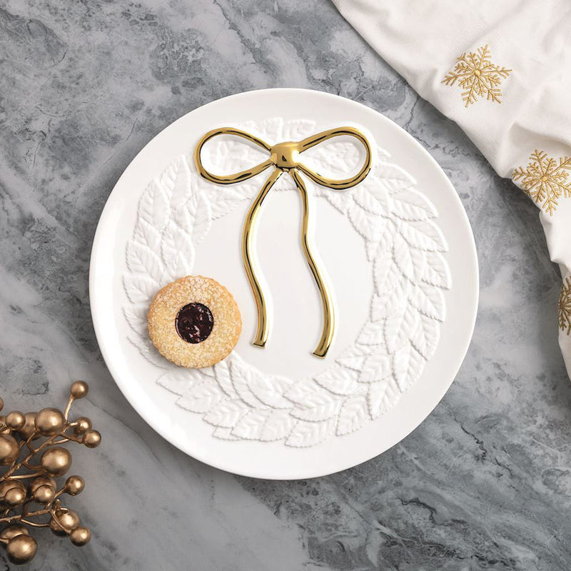 Mud Pie Gold Bow Wreath Cookie Plate