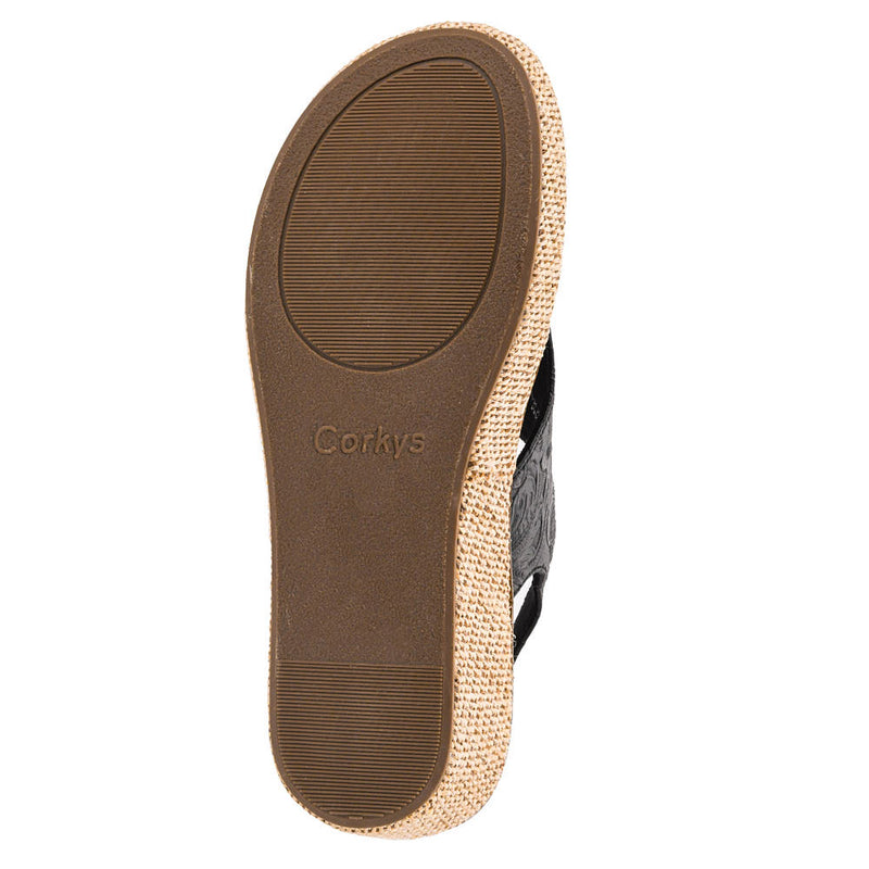 Corkys Footwear Women's Volta II Black Embossed Wedge Sandal