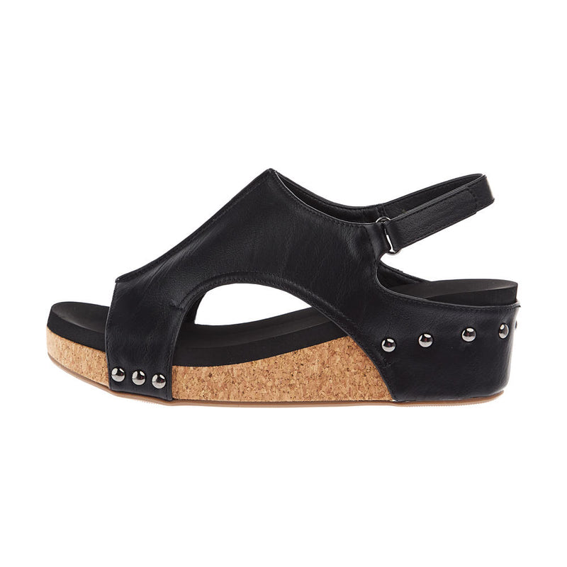 Corkys Footwear Women`s Corky Volta II Black Smooth Wedge Sandals