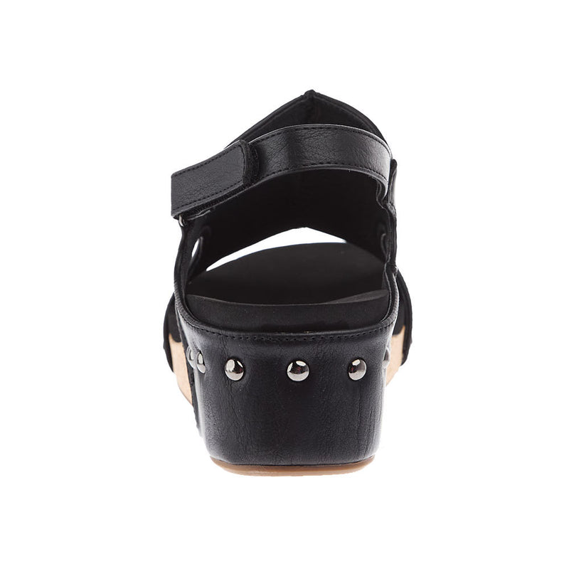 Corkys Footwear Women`s Corky Volta II Black Smooth Wedge Sandals