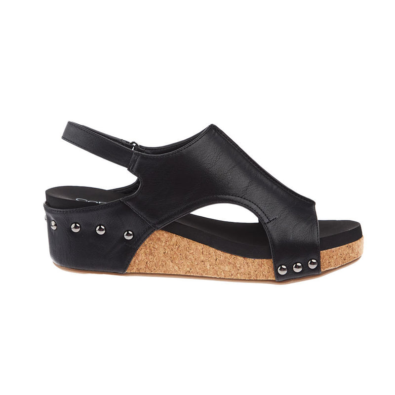 Corkys Footwear Women`s Corky Volta II Black Smooth Wedge Sandals
