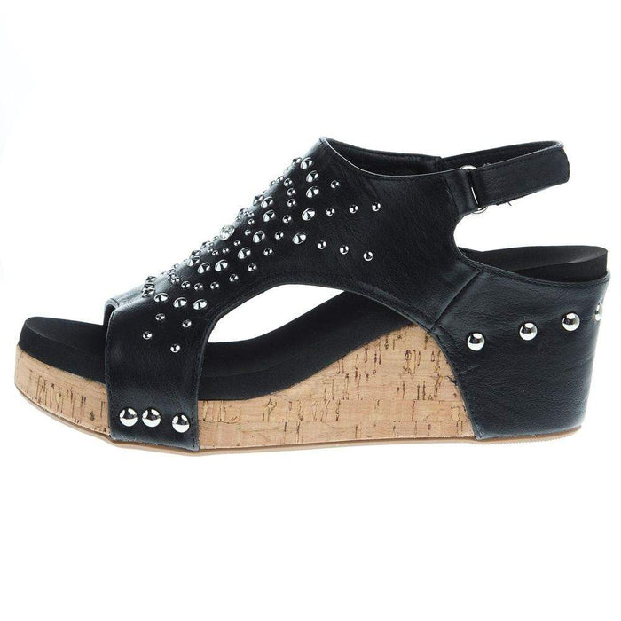 Corkys Footwear Women`s Docie Doe Black Studded Wedge Sandal