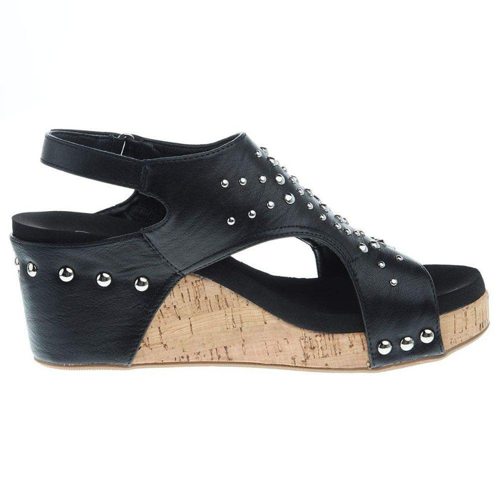 Corkys Footwear Women`s Docie Doe Black Studded Wedge Sandal