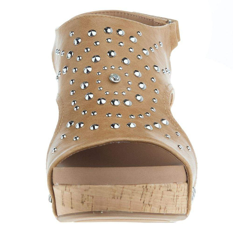 Corkys Footwear Women`s Docie Doe Caramel Studded Wedge Sandal