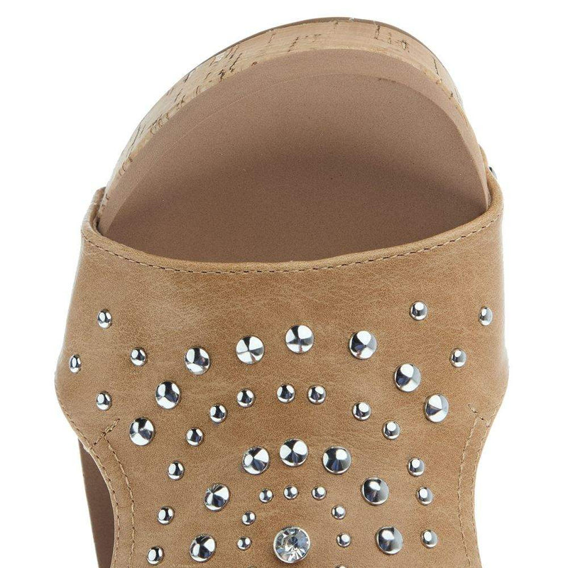 Corkys Footwear Women`s Docie Doe Caramel Studded Wedge Sandal