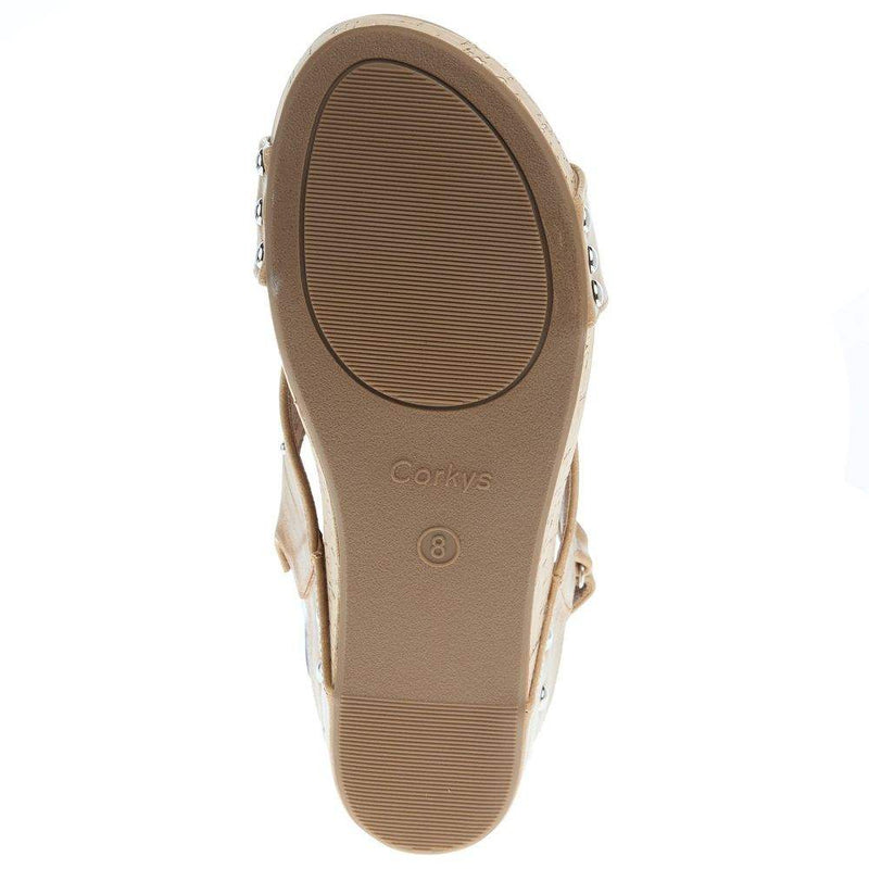 Corkys Footwear Women`s Docie Doe Caramel Studded Wedge Sandal