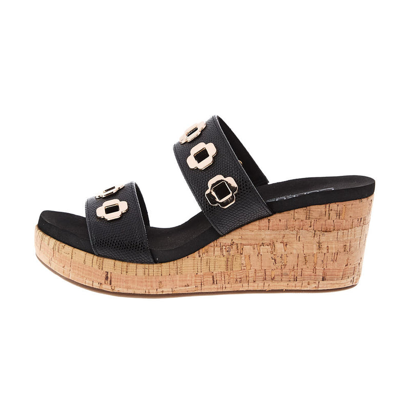 Corkys Footwear Women`s Hi Tide Black Two Strap Wedge Sandal