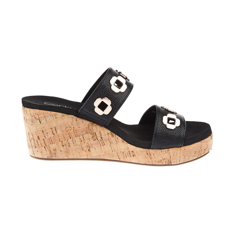 Corkys Footwear Women`s Hi Tide Black Two Strap Wedge Sandal