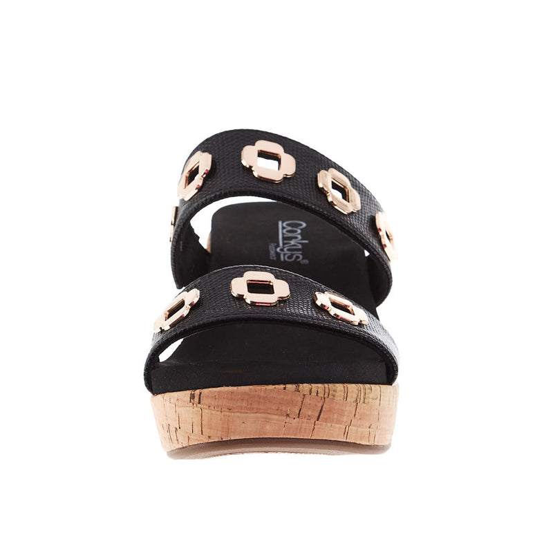 Corkys Footwear Women`s Hi Tide Black Two Strap Wedge Sandal
