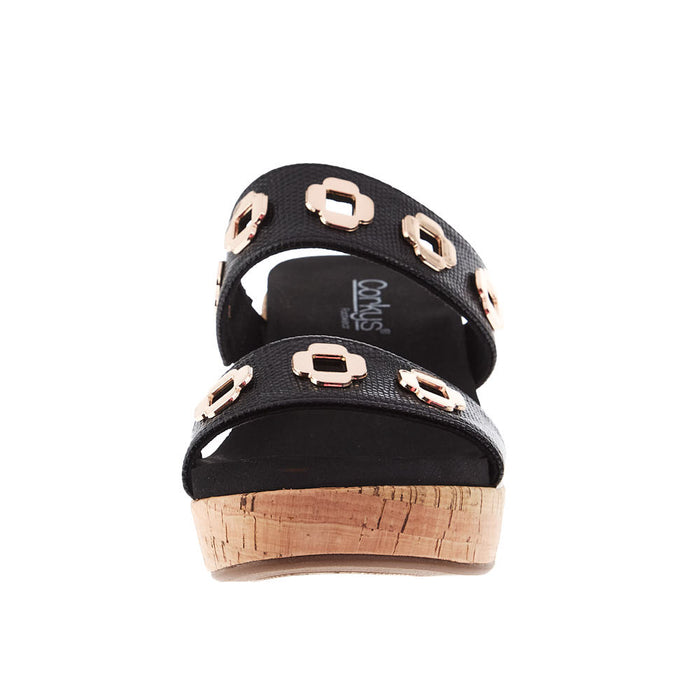 Corkys Footwear Women`s Hi Tide Black Two Strap Wedge Sandal
