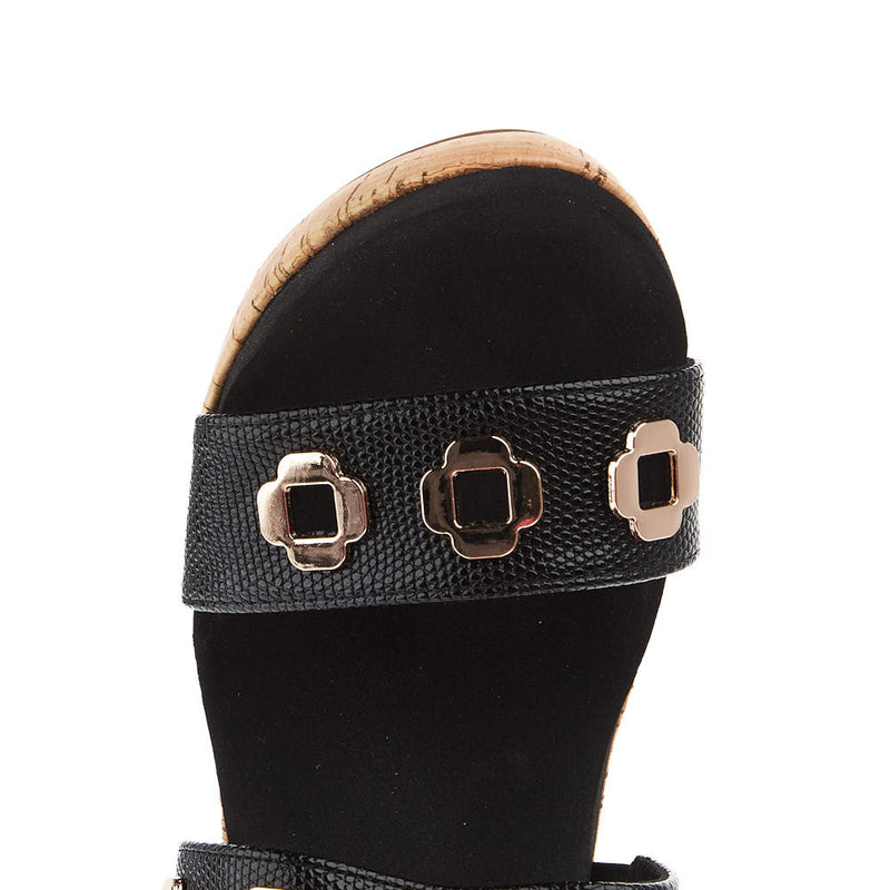 Corkys Footwear Women`s Hi Tide Black Two Strap Wedge Sandal