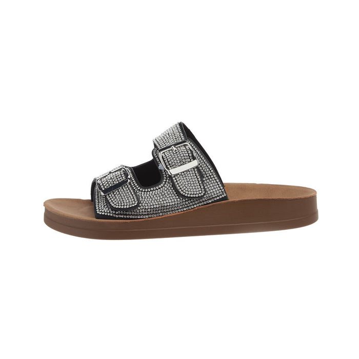 Corkys Footwear Women's Lets Be Real Black Rhinestones Sandal