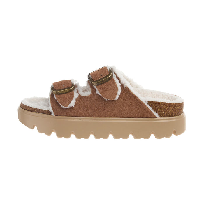 Corkys Footwear Women's Hearsay Tobacco Faux Suede Lined Sandal