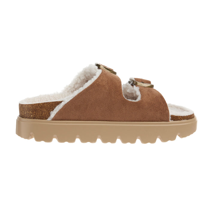 Corkys Footwear Women's Hearsay Tobacco Faux Suede Lined Sandal