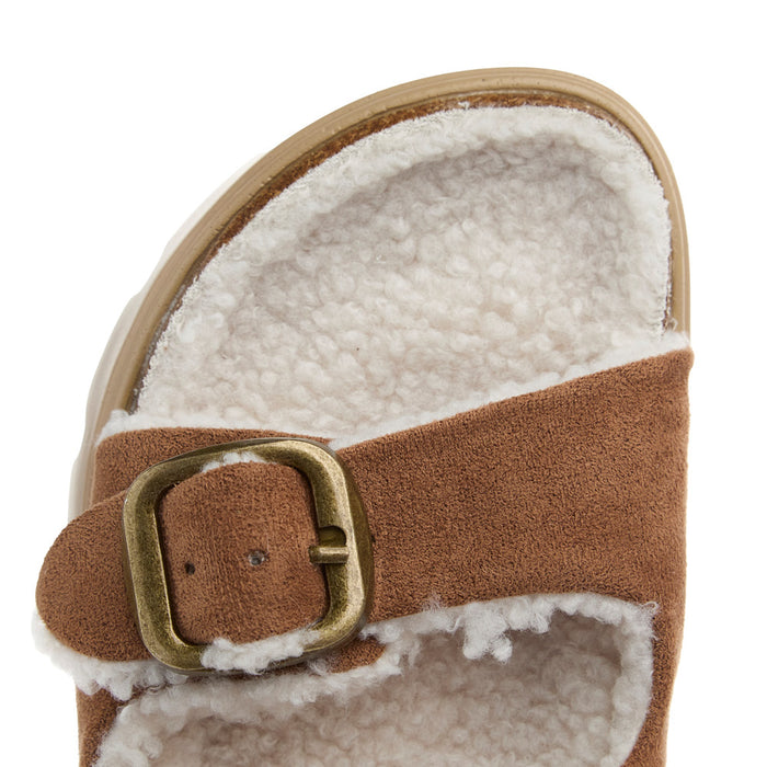 Corkys Footwear Women's Hearsay Tobacco Faux Suede Lined Sandal