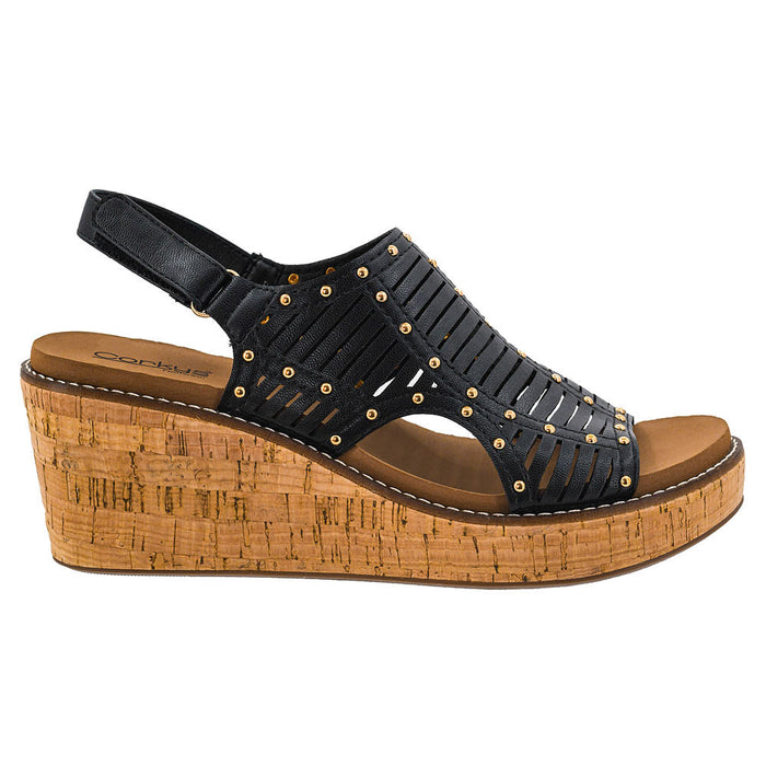 Corkys Footwear Women's Black Studded Can We Go Wedge Sandal
