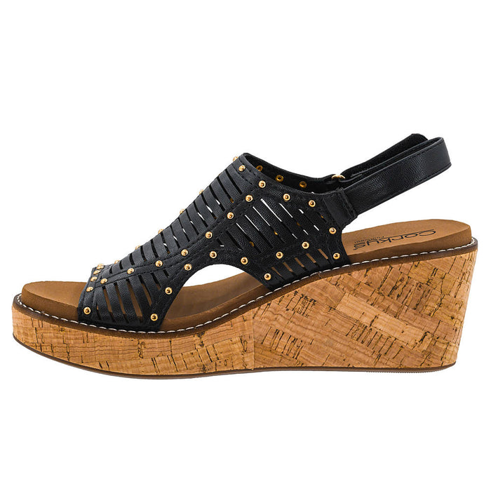 Corkys Footwear Women's Black Studded Can We Go Wedge Sandal