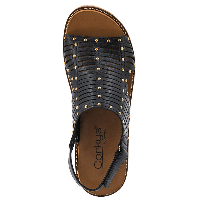 Corkys Footwear Women's Black Studded Can We Go Wedge Sandal