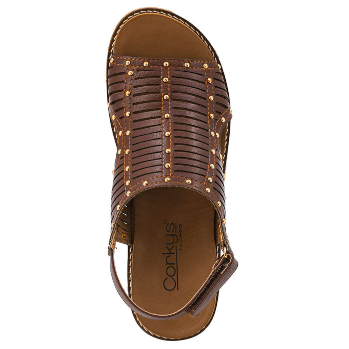Corkys Footwear Women's Mahogany Studded Can We Go Wedge Sandal