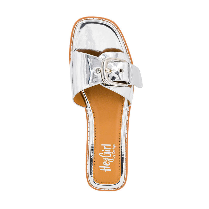 Corkys Footwear Women's Pick Me Up Silver Mirror Metallic Sandal